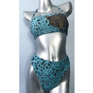 Victorias Secret New Cheetah Animal High Leg Bikini Bottom & Bandeau Top Set